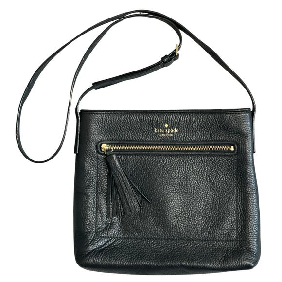 Kate Spade New York Black Pebbled Leather Crossbody Bag with Tassel Zip - Picture 1 of 5
